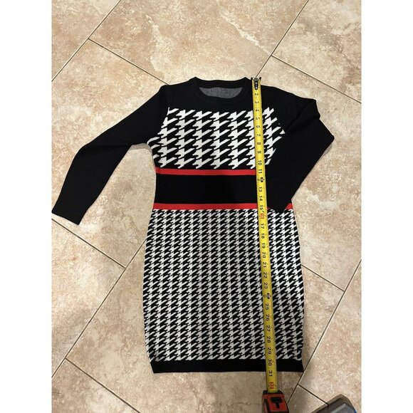 Modlily Houndstooth Holiday Sweater Dress Body con Stretchy Tunic~ Size M - Picture 2 of 4
